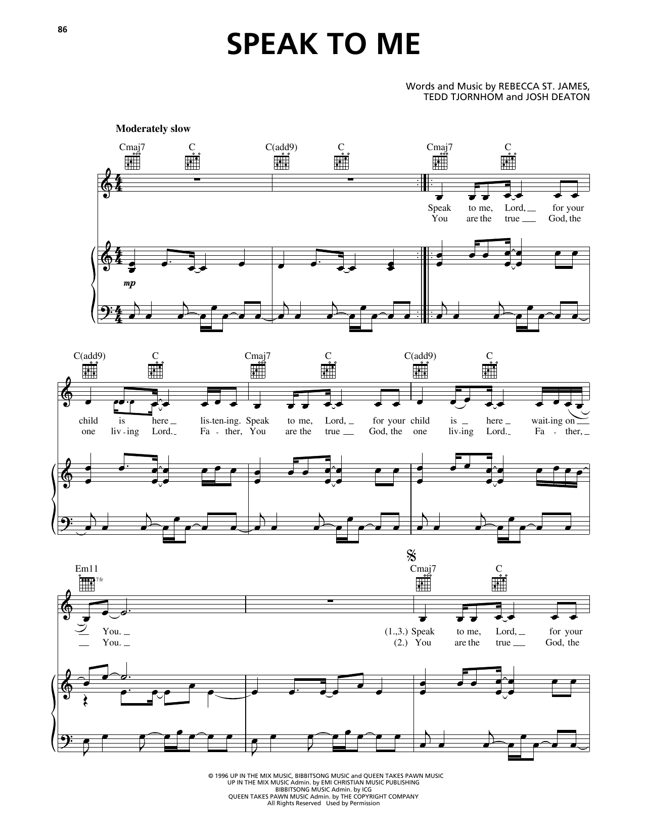 Download Rebecca St. James Speak To Me Sheet Music and learn how to play Piano, Vocal & Guitar Chords (Right-Hand Melody) PDF digital score in minutes
