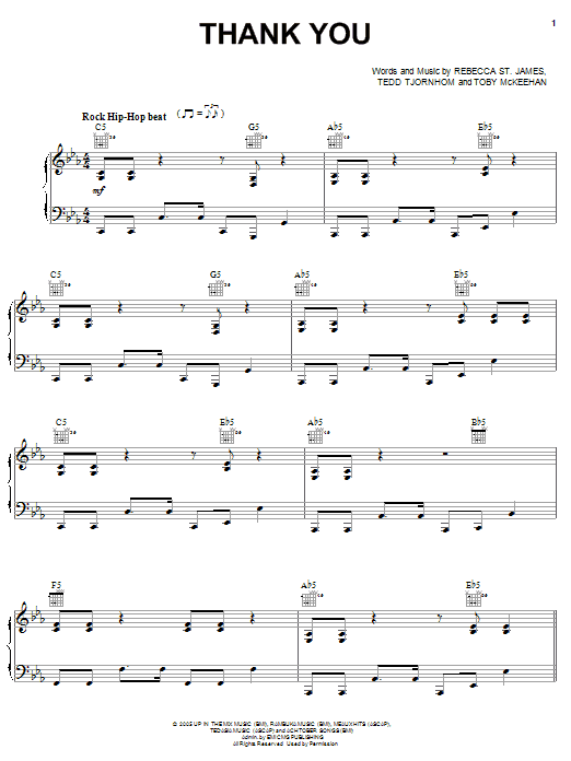 Download Rebecca St. James Thank You Sheet Music and learn how to play Piano, Vocal & Guitar (Right-Hand Melody) PDF digital score in minutes