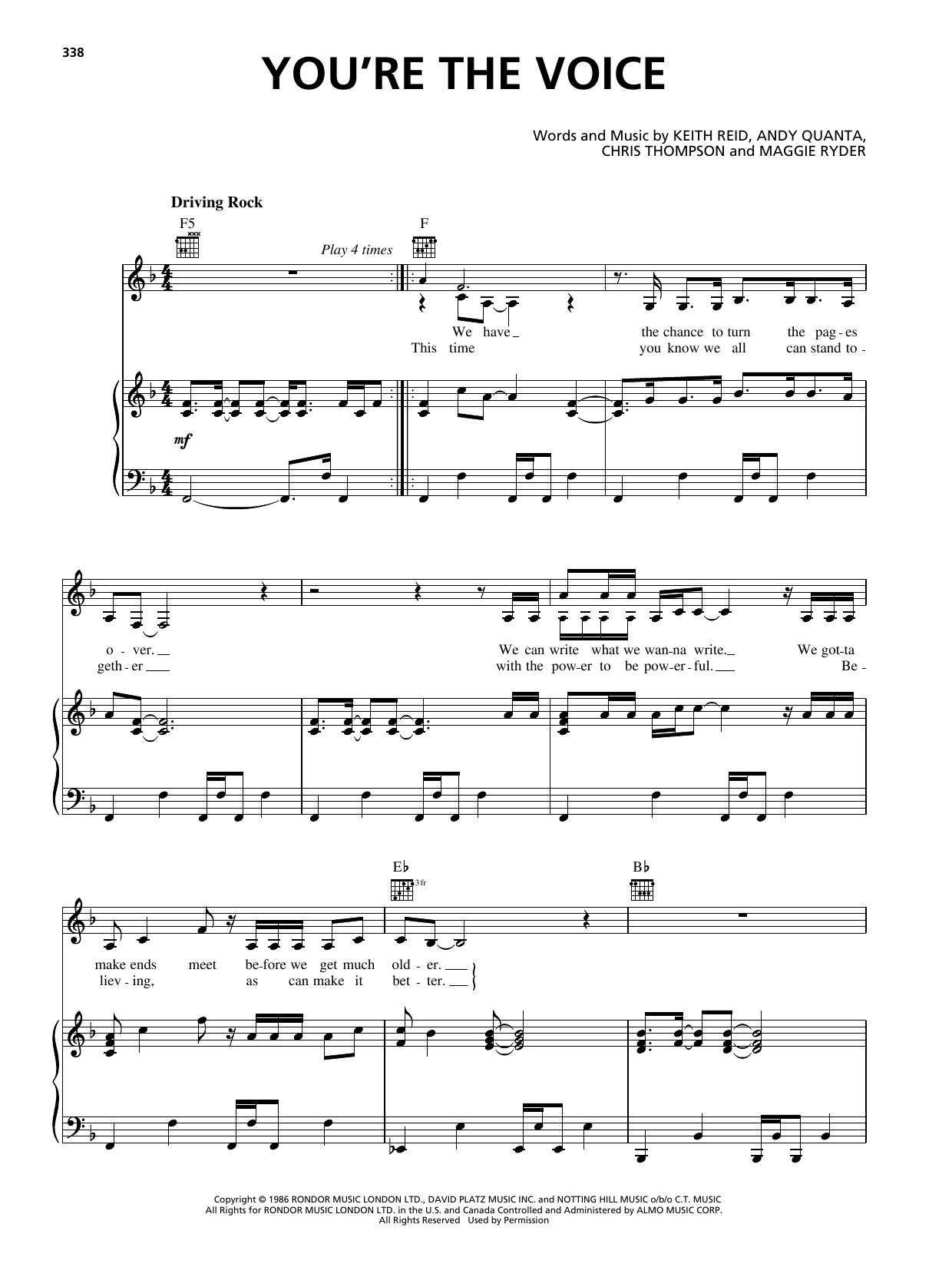 Download Rebecca St. James You're The Voice Sheet Music and learn how to play Piano, Vocal & Guitar Chords (Right-Hand Melody) PDF digital score in minutes