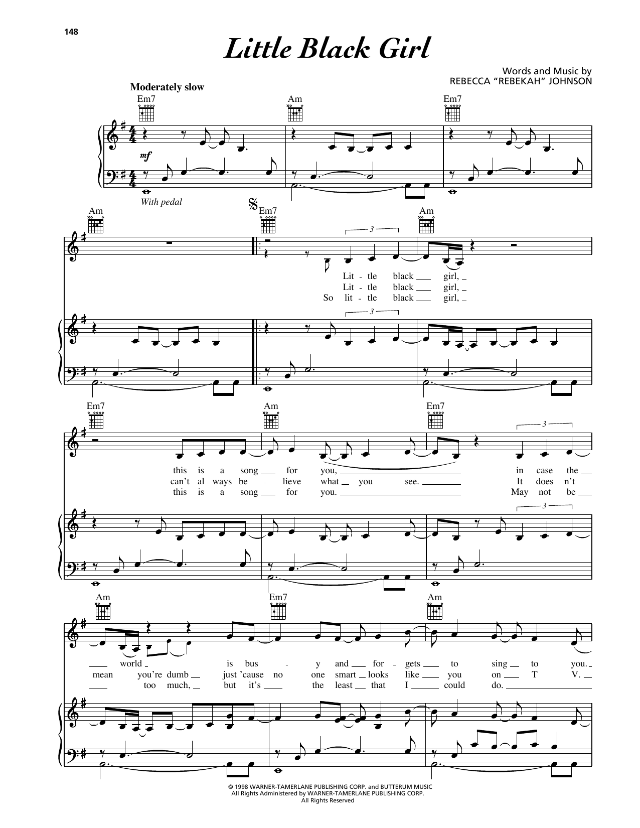Download Rebekah Little Black Girl Sheet Music and learn how to play Piano, Vocal & Guitar Chords (Right-Hand Melody) PDF digital score in minutes