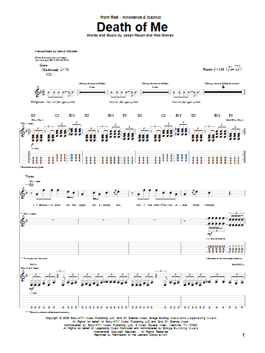 Download RED Death Of Me Sheet Music and learn how to play Guitar Tab PDF digital score in minutes