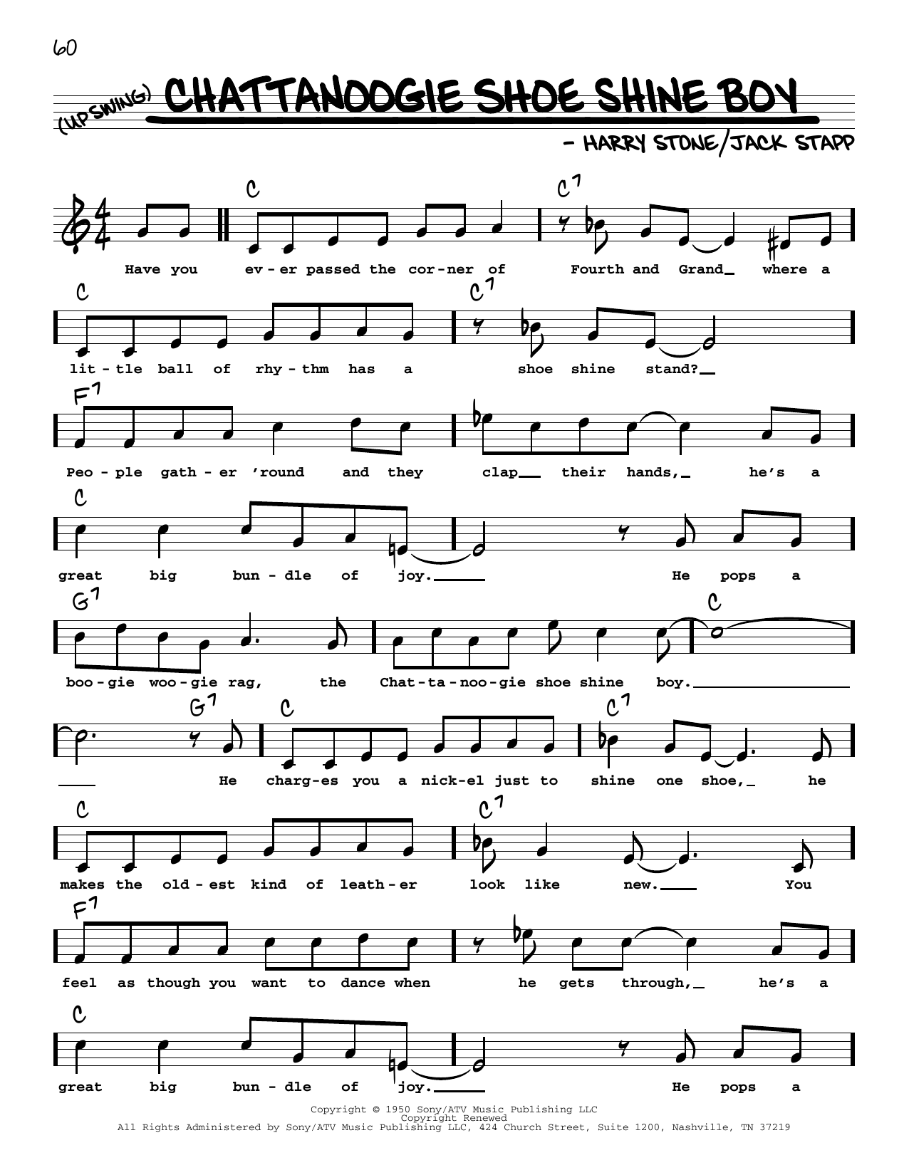 Download Red Foley Chattanoogie Shoe Shine Boy (High Voice) Sheet Music and learn how to play Real Book – Melody, Lyrics & Chords PDF digital score in minutes