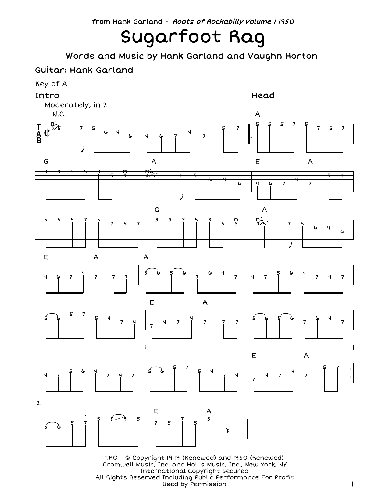 Download Red Foley Sugarfoot Rag Sheet Music and learn how to play Guitar Tab PDF digital score in minutes