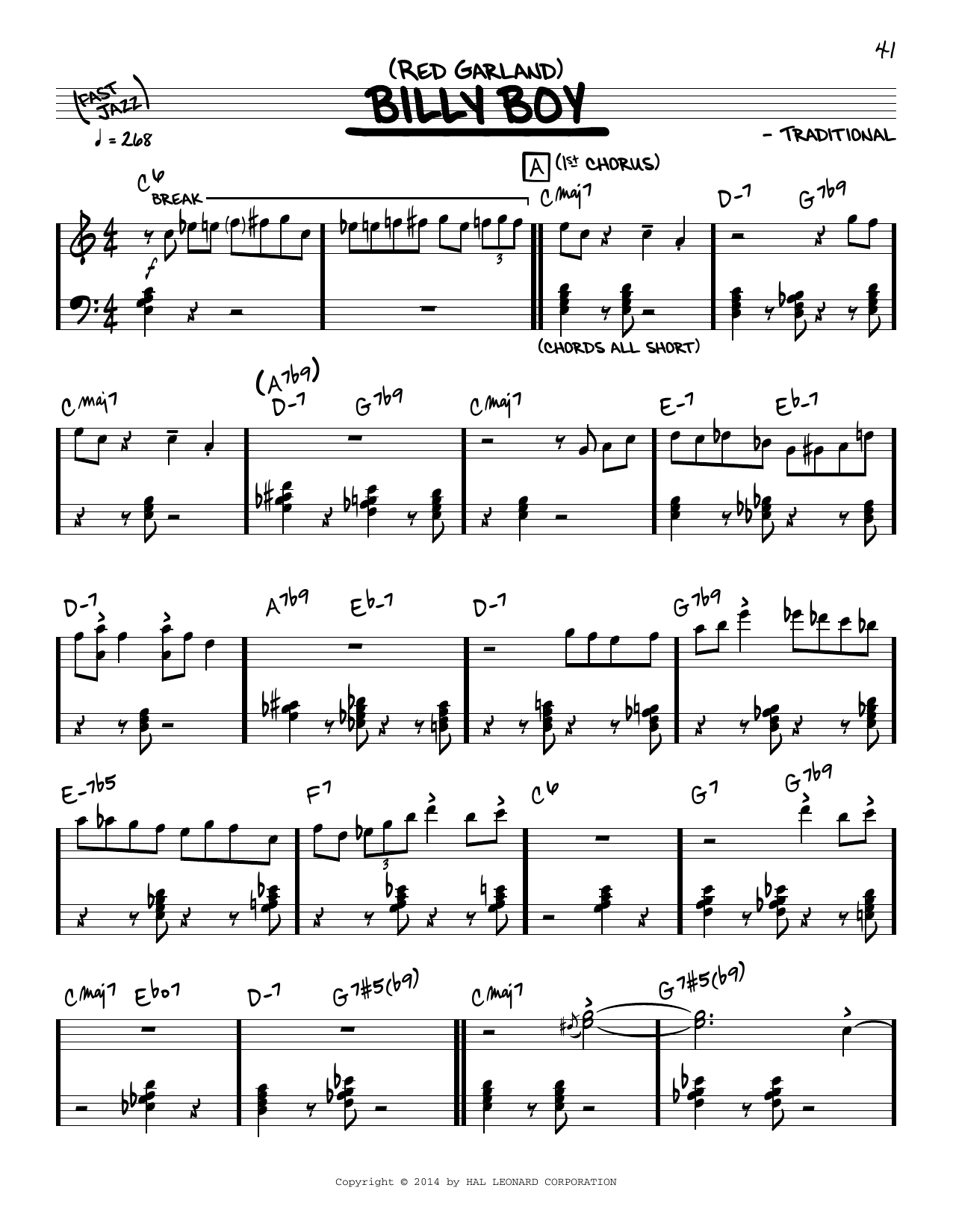 Download Red Garland Billy Boy (solo only) Sheet Music and learn how to play Real Book – Melody & Chords PDF digital score in minutes