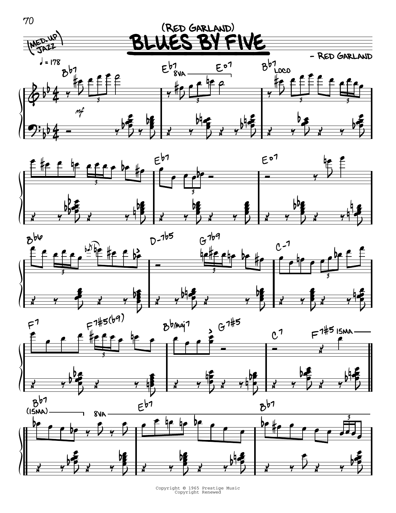 Download Red Garland Blues By Five (solo only) Sheet Music and learn how to play Real Book – Melody & Chords PDF digital score in minutes