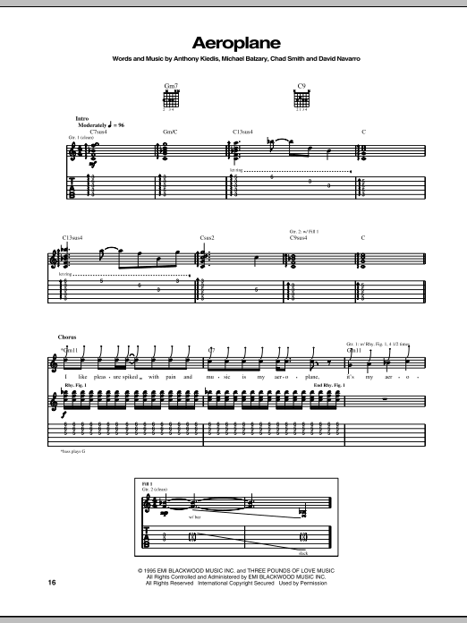 Download Red Hot Chili Peppers Aeroplane Sheet Music and learn how to play Lyrics & Chords PDF digital score in minutes