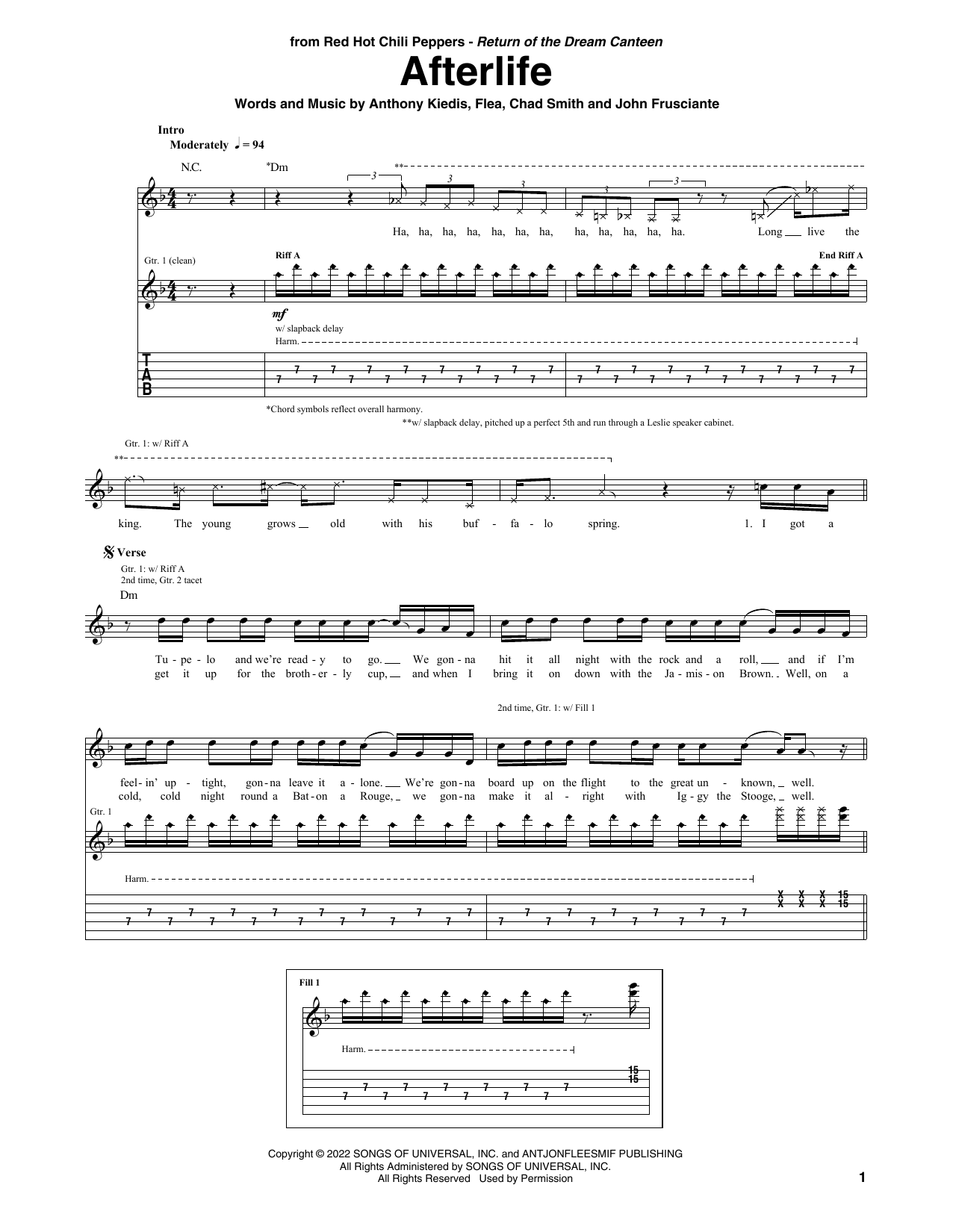 Download Red Hot Chili Peppers Afterlife Sheet Music and learn how to play Guitar Tab PDF digital score in minutes