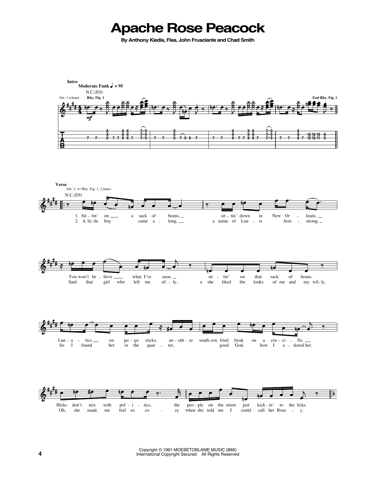 Download Red Hot Chili Peppers Apache Rose Peacock Sheet Music and learn how to play Guitar Tab PDF digital score in minutes