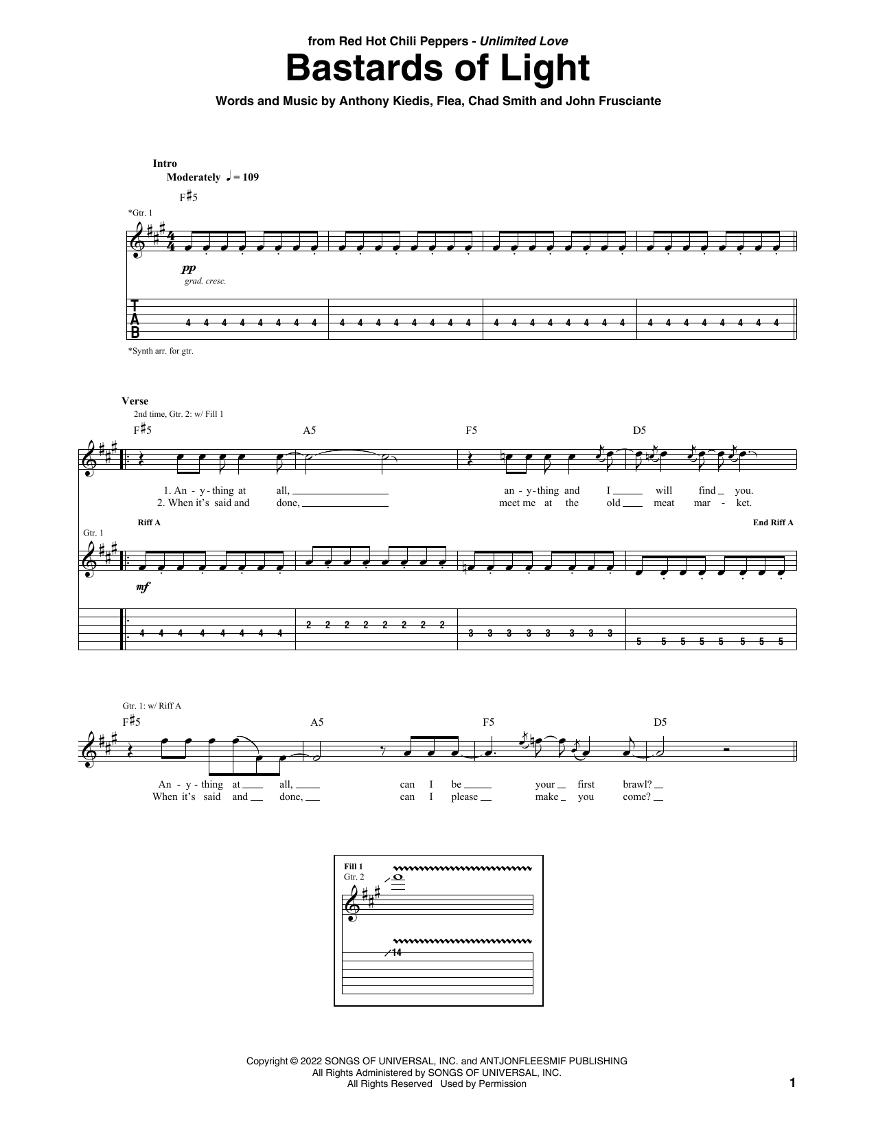Download Red Hot Chili Peppers Bastards Of Light Sheet Music and learn how to play Bass Guitar Tab PDF digital score in minutes