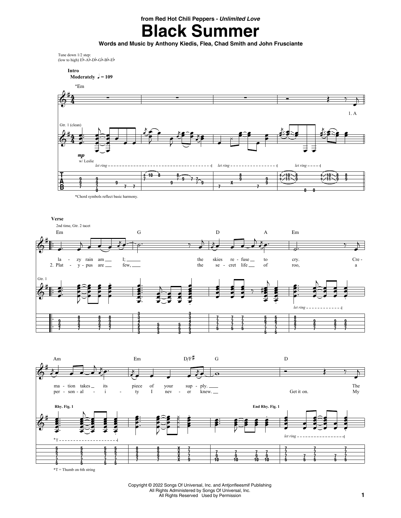 Download Red Hot Chili Peppers Black Summer Sheet Music and learn how to play Bass Guitar Tab PDF digital score in minutes