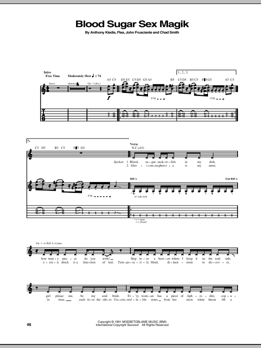 Download Red Hot Chili Peppers Blood Sugar Sex Magik Sheet Music and learn how to play Bass Guitar Tab PDF digital score in minutes