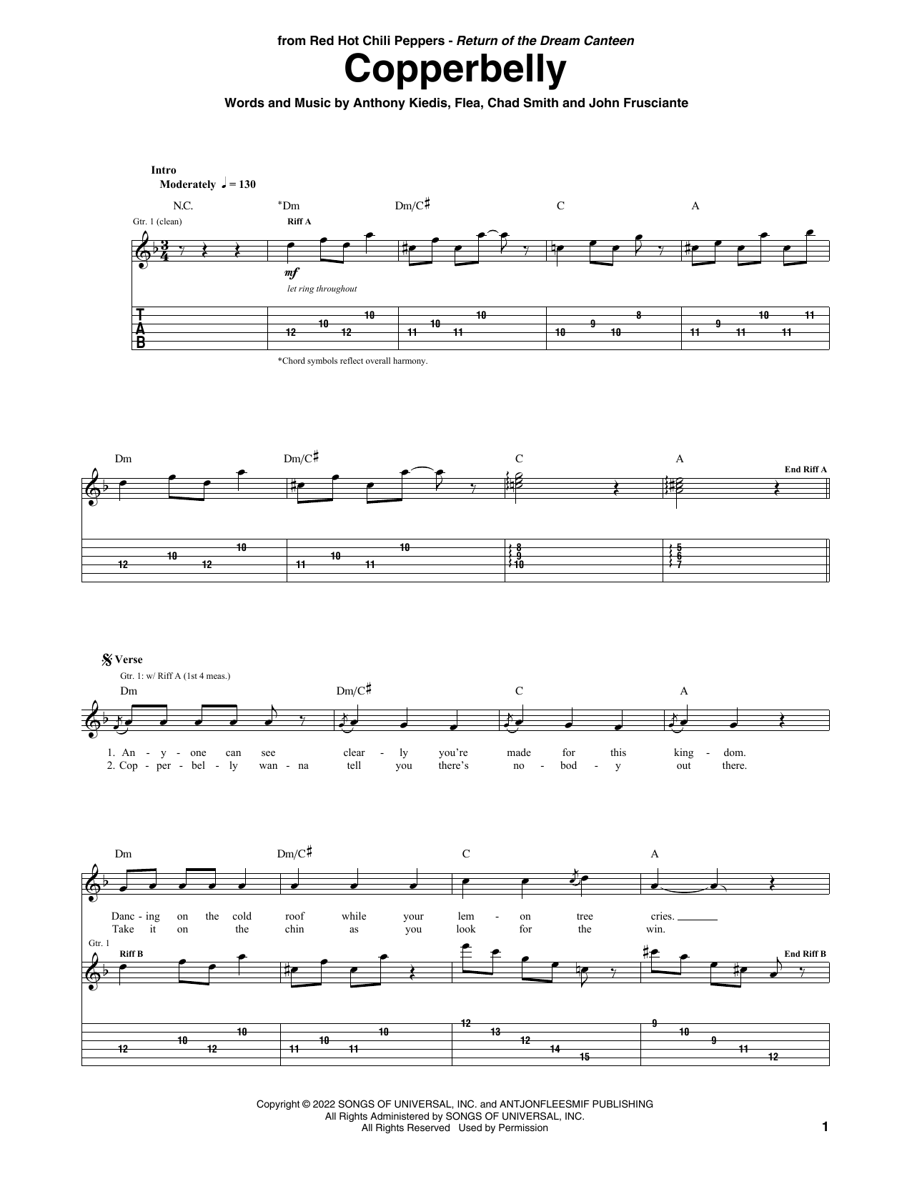 Download Red Hot Chili Peppers Copperbelly Sheet Music and learn how to play Guitar Tab PDF digital score in minutes