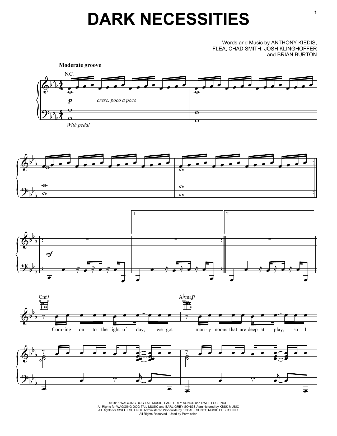 Download Red Hot Chili Peppers Dark Necessities Sheet Music and learn how to play Piano (Big Notes) PDF digital score in minutes