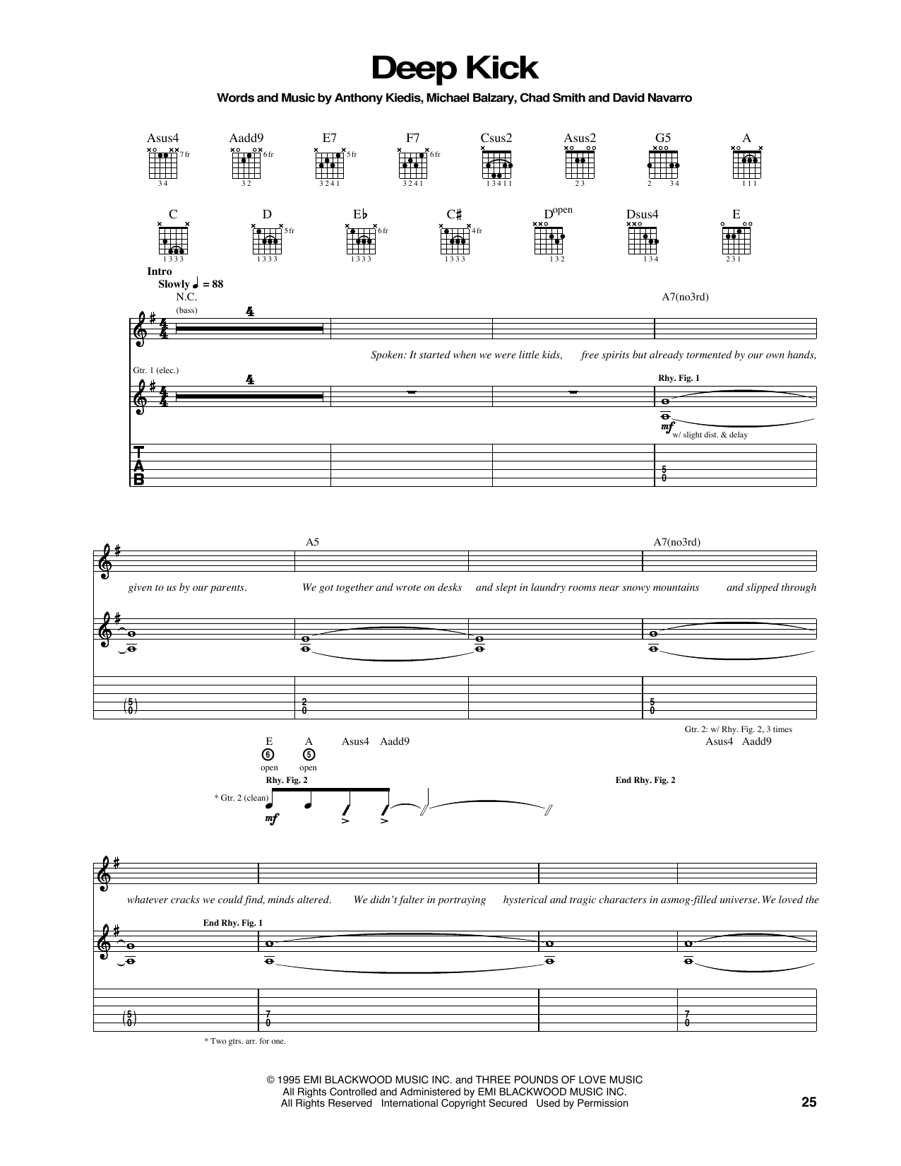 Download Red Hot Chili Peppers Deep Kick Sheet Music and learn how to play Guitar Tab PDF digital score in minutes