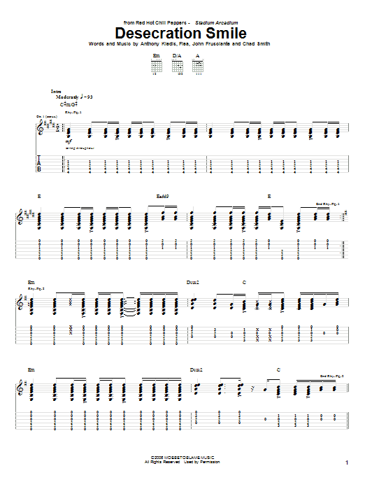 Download Red Hot Chili Peppers Desecration Smile Sheet Music and learn how to play Bass Guitar Tab PDF digital score in minutes