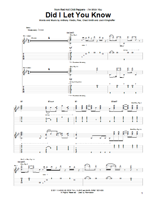 Download Red Hot Chili Peppers Did I Let You Know Sheet Music and learn how to play Bass Guitar Tab PDF digital score in minutes