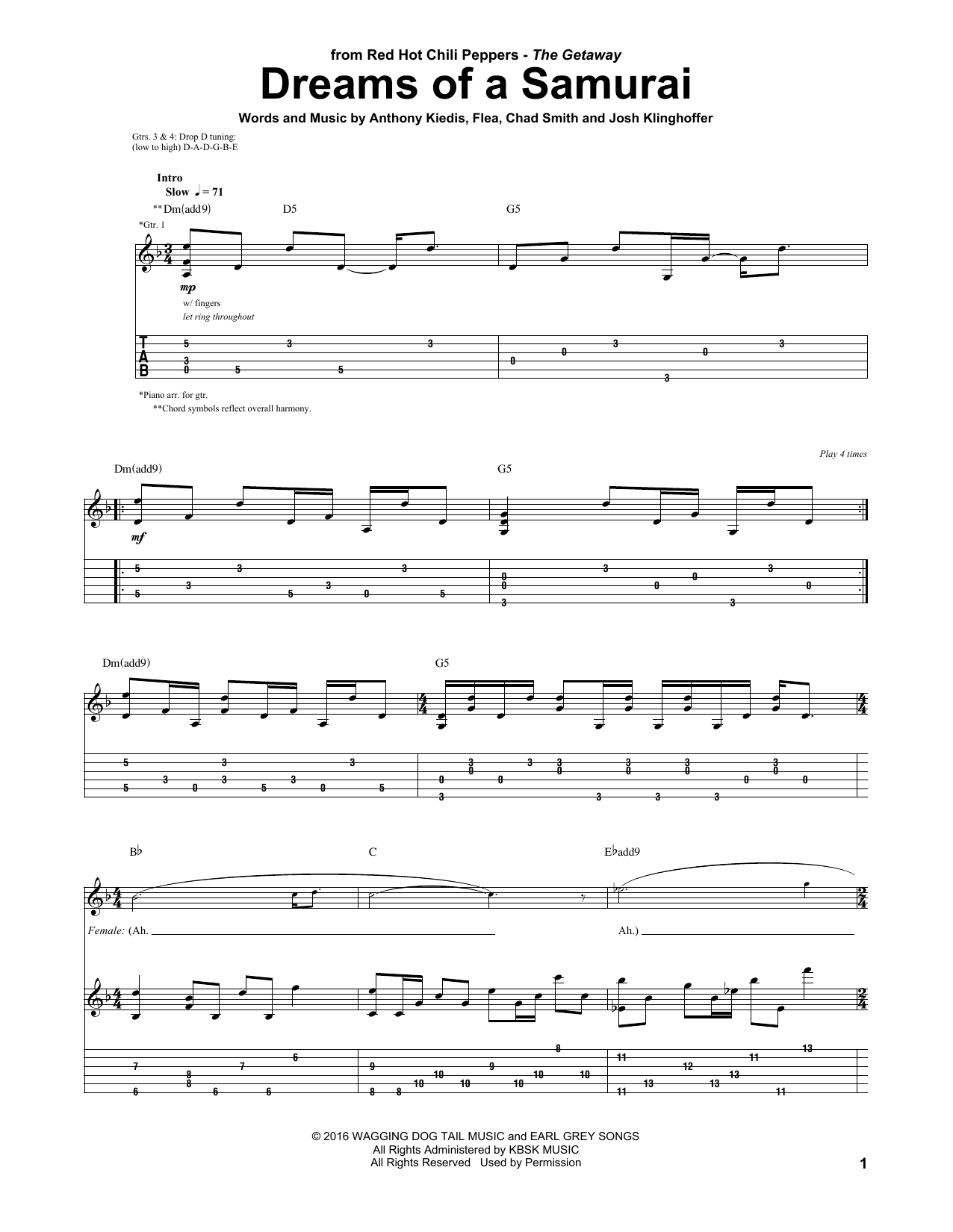 Download Red Hot Chili Peppers Dreams Of A Samurai Sheet Music and learn how to play Guitar Tab PDF digital score in minutes