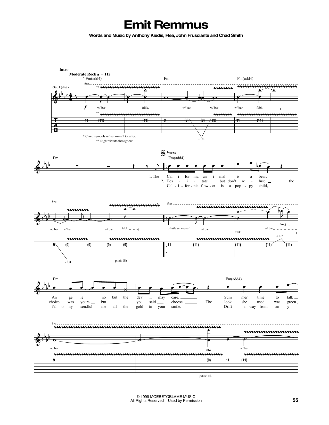 Download Red Hot Chili Peppers Emit Remmus Sheet Music and learn how to play Bass Guitar Tab PDF digital score in minutes