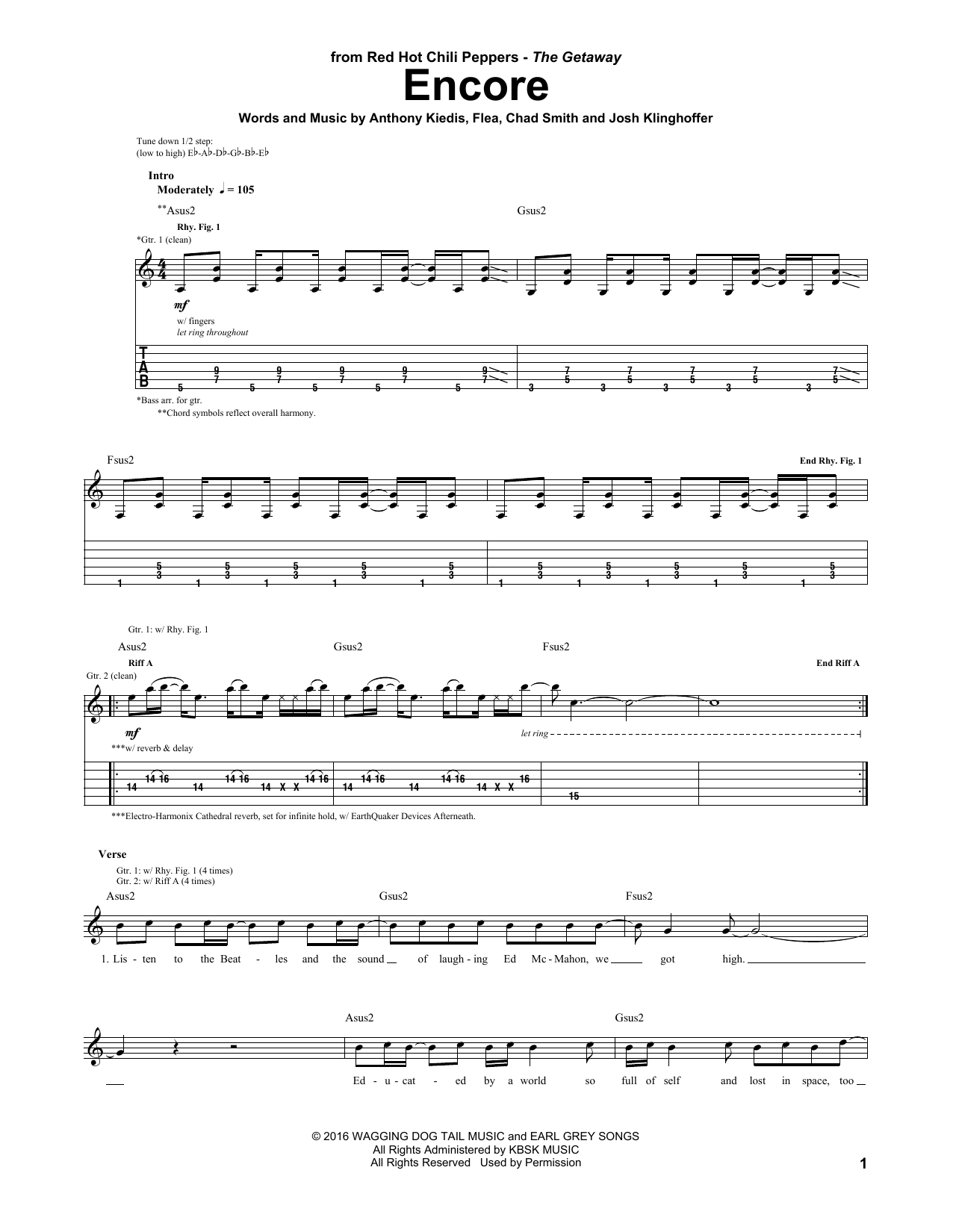 Download Red Hot Chili Peppers Encore Sheet Music and learn how to play Guitar Tab PDF digital score in minutes
