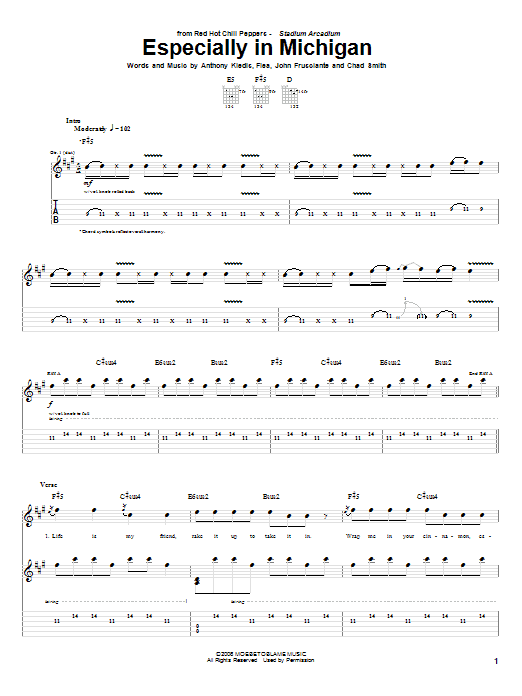 Download Red Hot Chili Peppers Especially In Michigan Sheet Music and learn how to play Drums Transcription PDF digital score in minutes