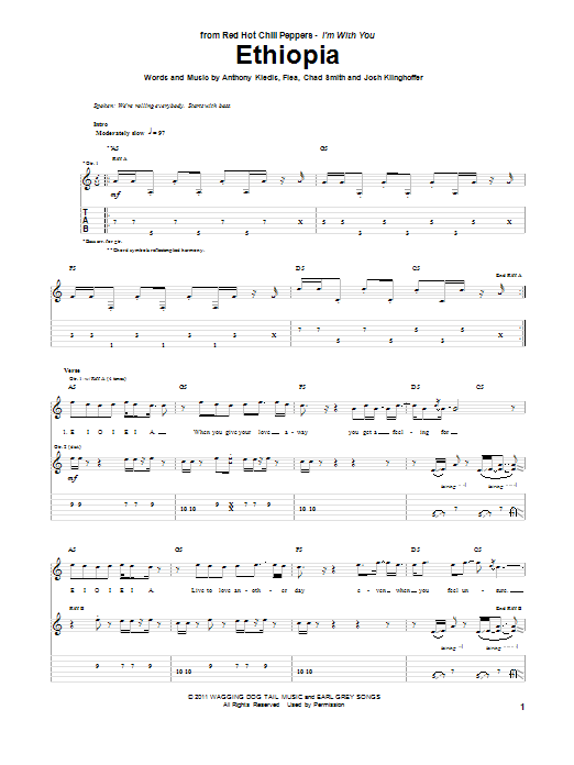 Download Red Hot Chili Peppers Ethiopia Sheet Music and learn how to play Bass Guitar Tab PDF digital score in minutes