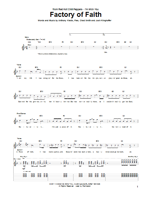 Download Red Hot Chili Peppers Factory Of Faith Sheet Music and learn how to play Bass Guitar Tab PDF digital score in minutes