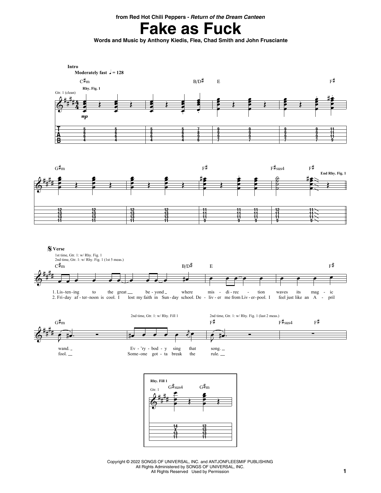Download Red Hot Chili Peppers Fake As Fuck Sheet Music and learn how to play Guitar Tab PDF digital score in minutes