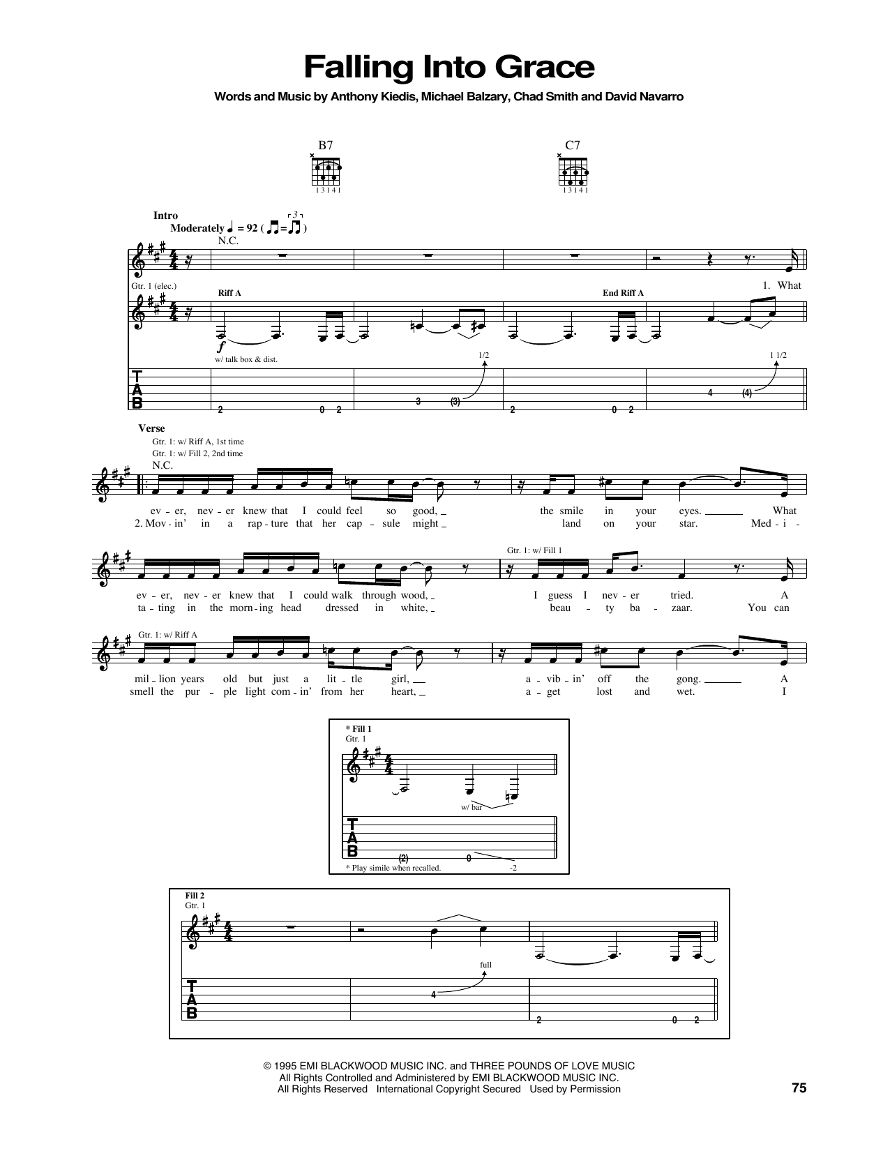 Download Red Hot Chili Peppers Falling Into Grace Sheet Music and learn how to play Guitar Tab PDF digital score in minutes