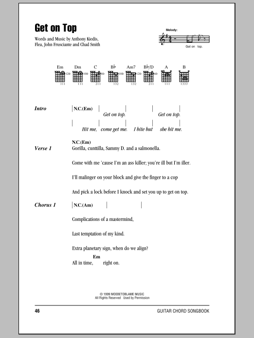 Download Red Hot Chili Peppers Get On Top Sheet Music and learn how to play Guitar Tab PDF digital score in minutes