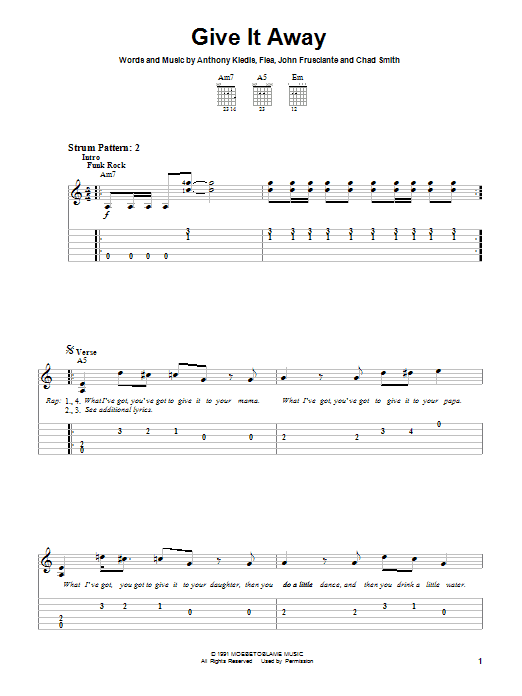 Download Red Hot Chili Peppers Give It Away Sheet Music and learn how to play Bass Guitar Tab PDF digital score in minutes
