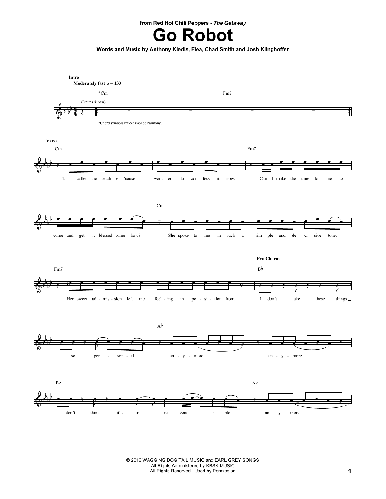 Download Red Hot Chili Peppers Go Robot Sheet Music and learn how to play Guitar Tab PDF digital score in minutes