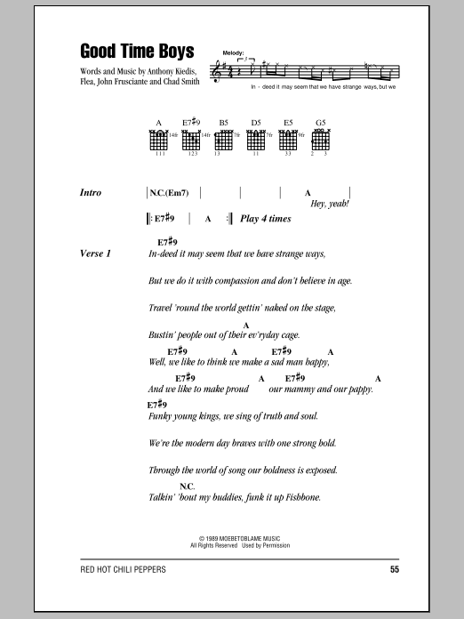 Download Red Hot Chili Peppers Good Time Boys Sheet Music and learn how to play Drums Transcription PDF digital score in minutes