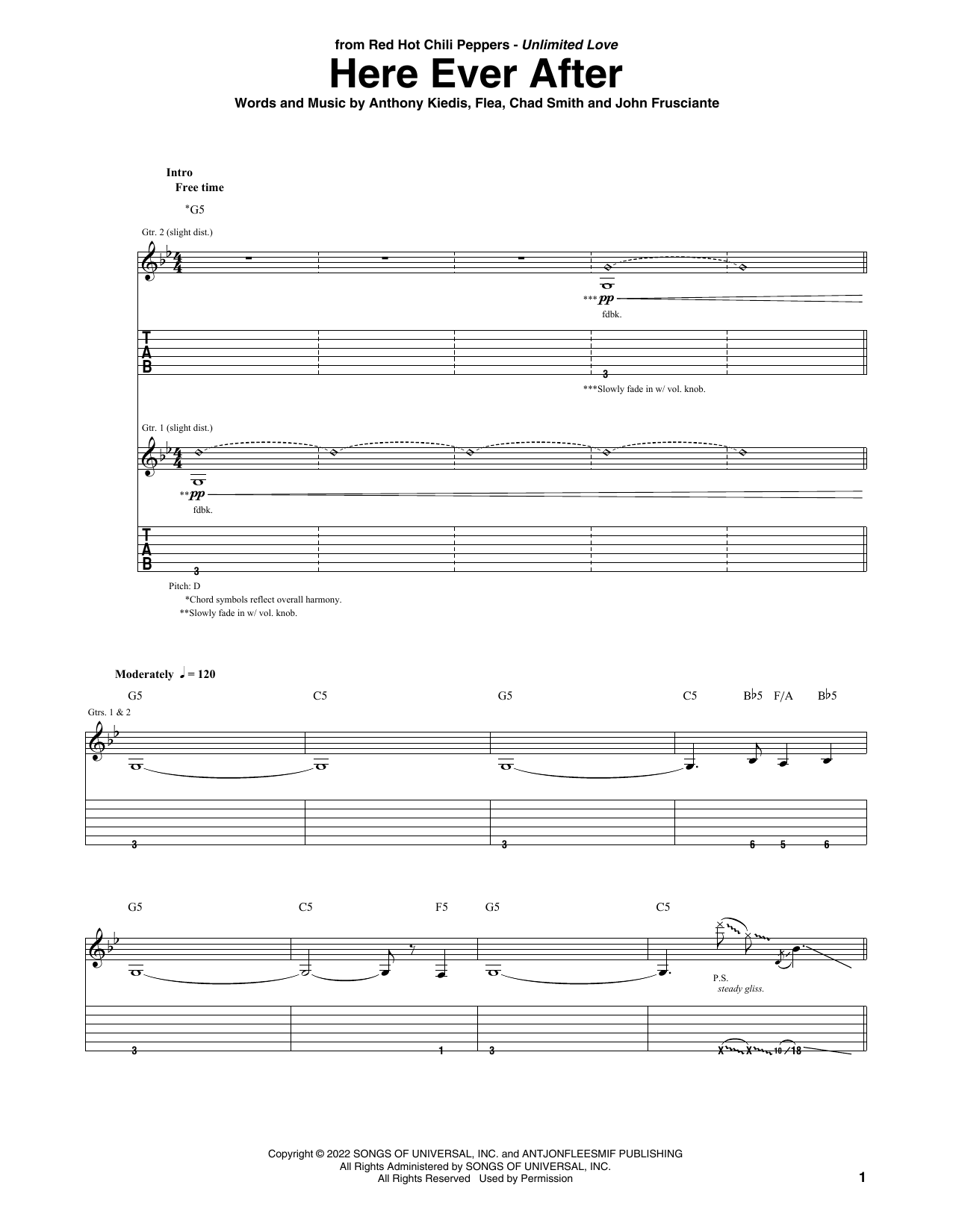 Download Red Hot Chili Peppers Here Ever After Sheet Music and learn how to play Bass Guitar Tab PDF digital score in minutes