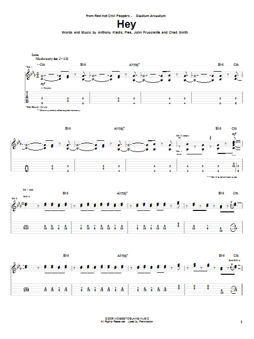 Download Red Hot Chili Peppers Hey Sheet Music and learn how to play Guitar Tab PDF digital score in minutes
