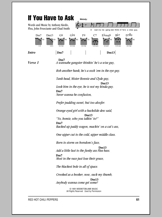 Download Red Hot Chili Peppers If You Have To Ask Sheet Music and learn how to play Bass Guitar Tab PDF digital score in minutes