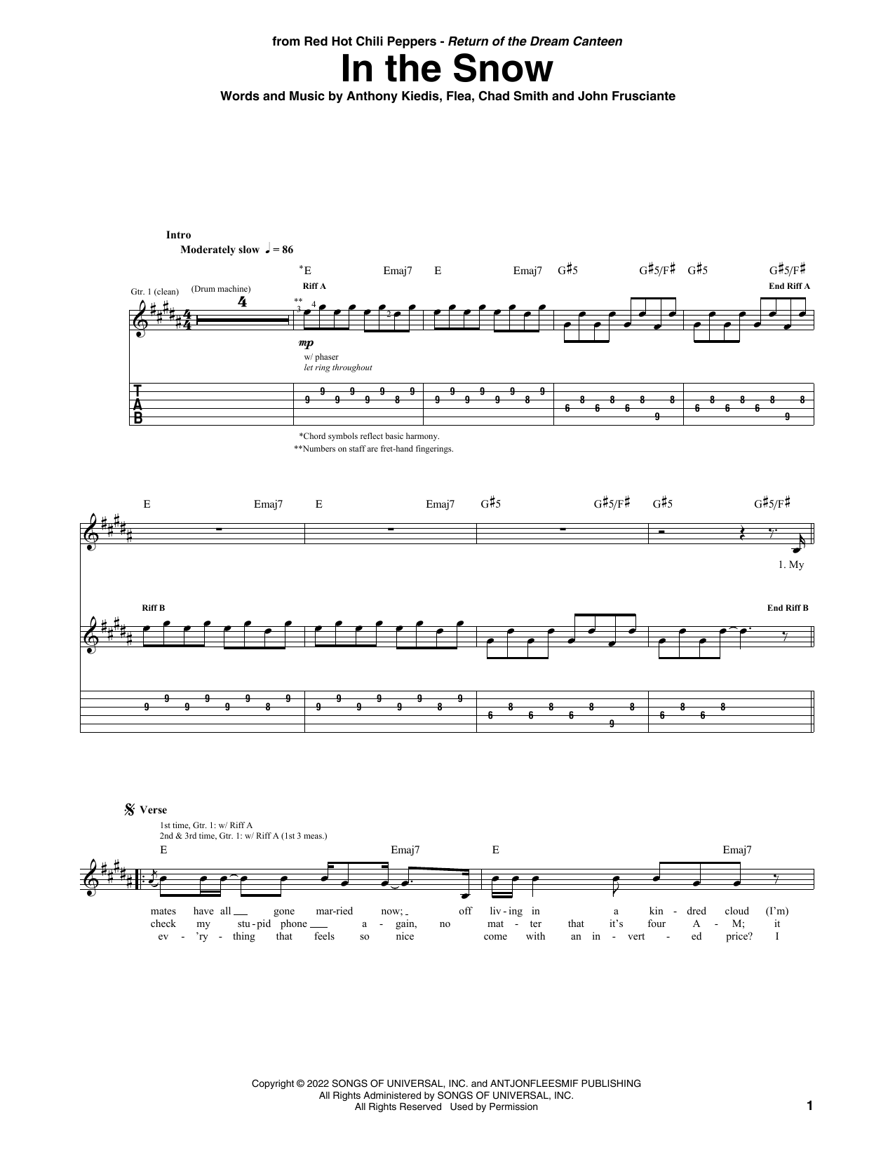 Download Red Hot Chili Peppers In The Snow Sheet Music and learn how to play Guitar Tab PDF digital score in minutes