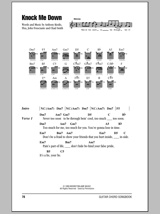 Download Red Hot Chili Peppers Knock Me Down Sheet Music and learn how to play Lyrics & Chords PDF digital score in minutes