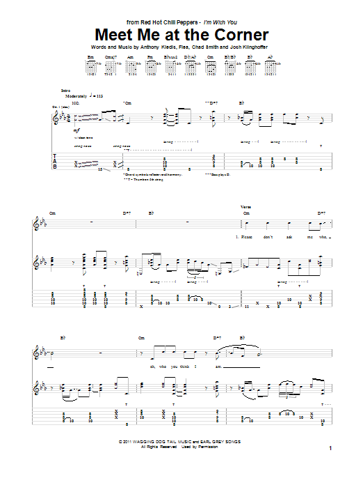 Download Red Hot Chili Peppers Meet Me At The Corner Sheet Music and learn how to play Bass Guitar Tab PDF digital score in minutes