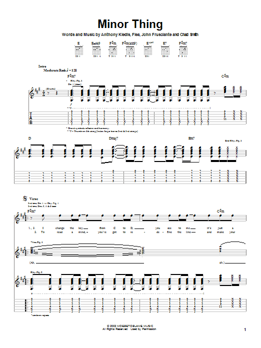 Download Red Hot Chili Peppers Minor Thing Sheet Music and learn how to play Drums Transcription PDF digital score in minutes