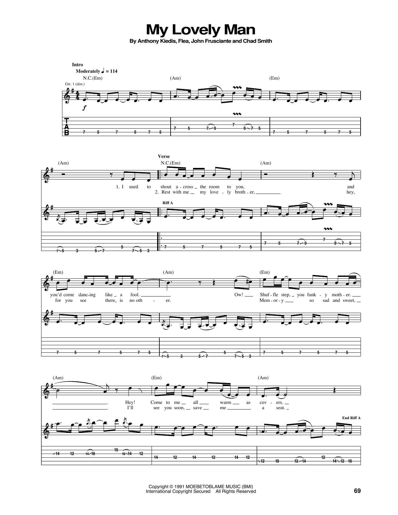 Download Red Hot Chili Peppers My Lovely Man Sheet Music and learn how to play Bass Guitar Tab PDF digital score in minutes