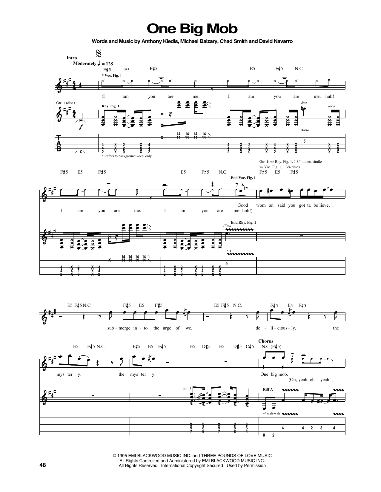 Download Red Hot Chili Peppers One Big Mob Sheet Music and learn how to play Guitar Tab PDF digital score in minutes