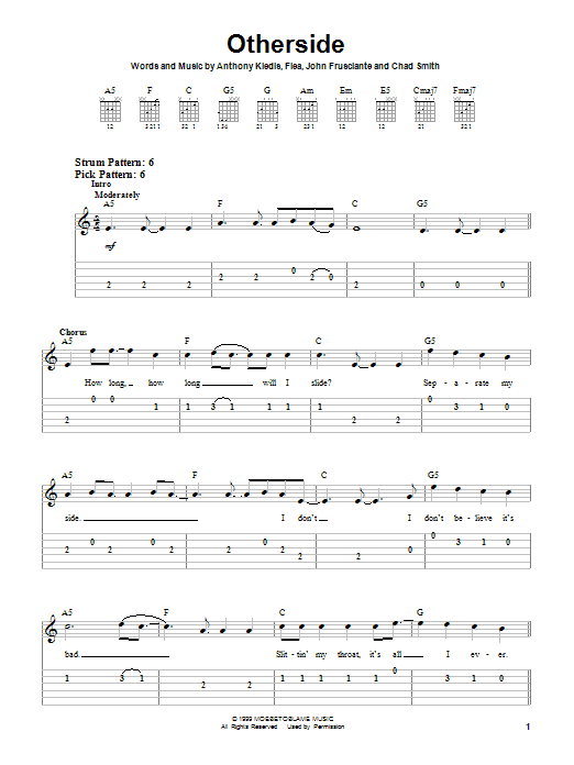 Download Red Hot Chili Peppers Otherside Sheet Music and learn how to play Easy Guitar Tab PDF digital score in minutes