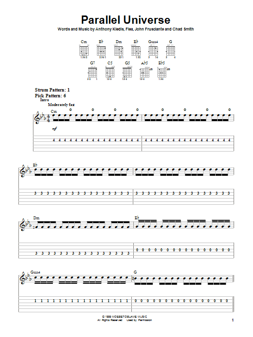 Download Red Hot Chili Peppers Parallel Universe Sheet Music and learn how to play Drums Transcription PDF digital score in minutes