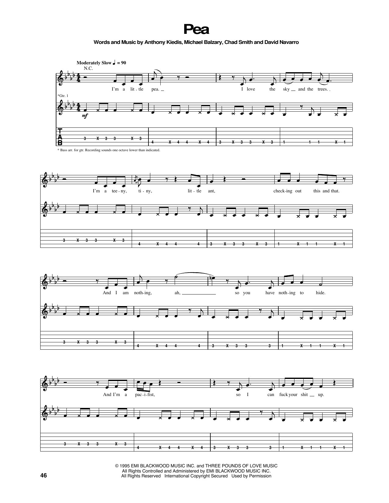 Download Red Hot Chili Peppers Pea Sheet Music and learn how to play Guitar Tab PDF digital score in minutes