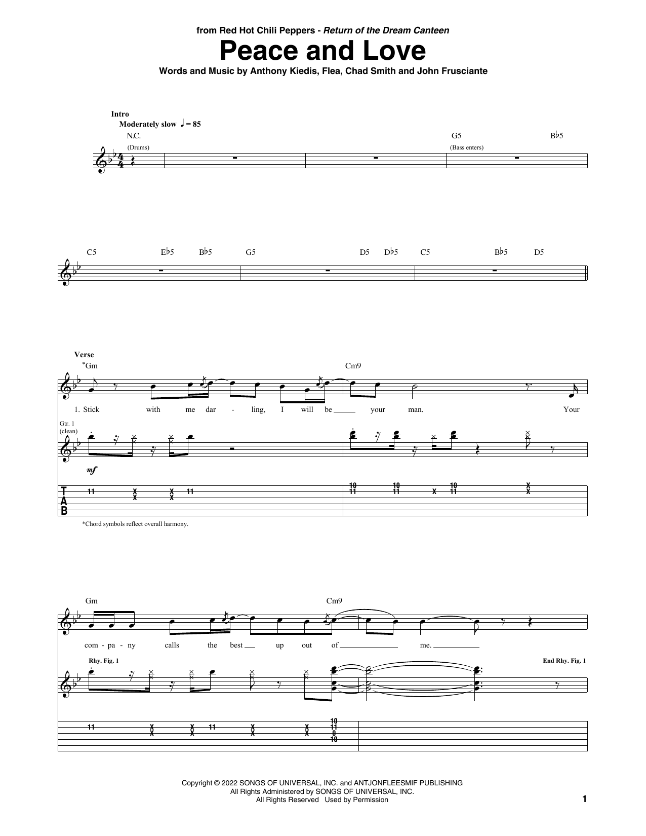 Download Red Hot Chili Peppers Peace And Love Sheet Music and learn how to play Guitar Tab PDF digital score in minutes