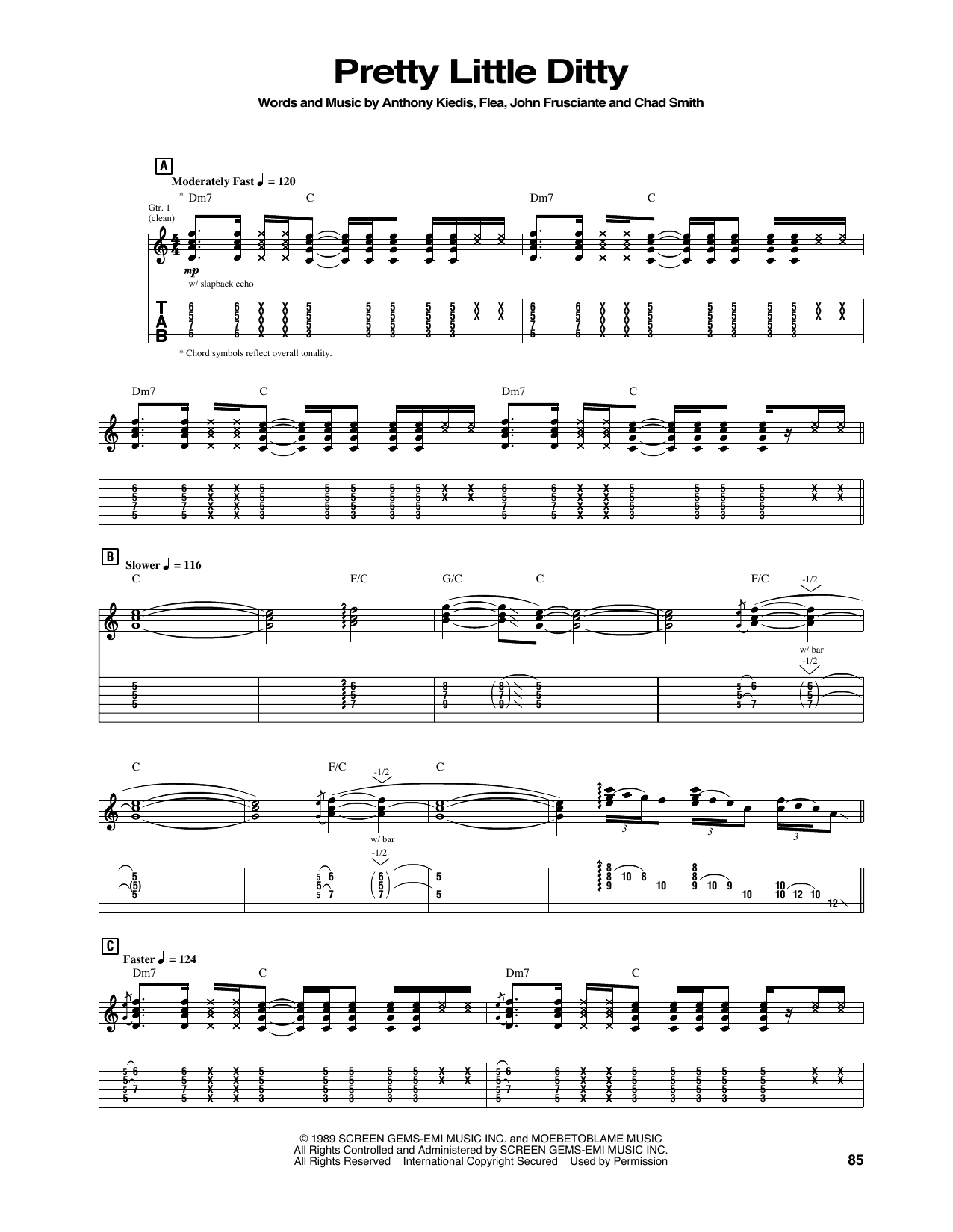 Download Red Hot Chili Peppers Pretty Little Ditty Sheet Music and learn how to play Guitar Tab PDF digital score in minutes