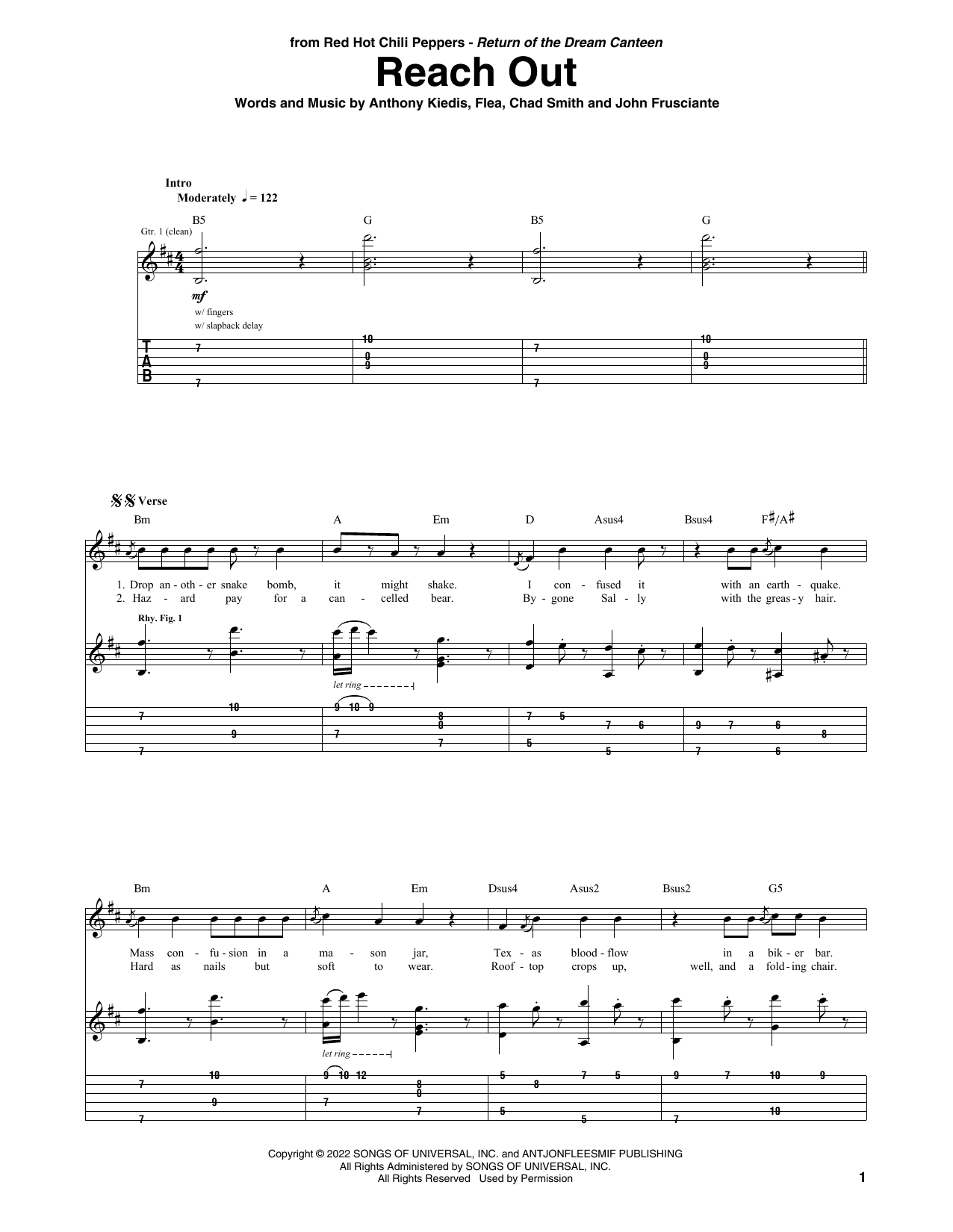 Download Red Hot Chili Peppers Reach Out Sheet Music and learn how to play Guitar Tab PDF digital score in minutes