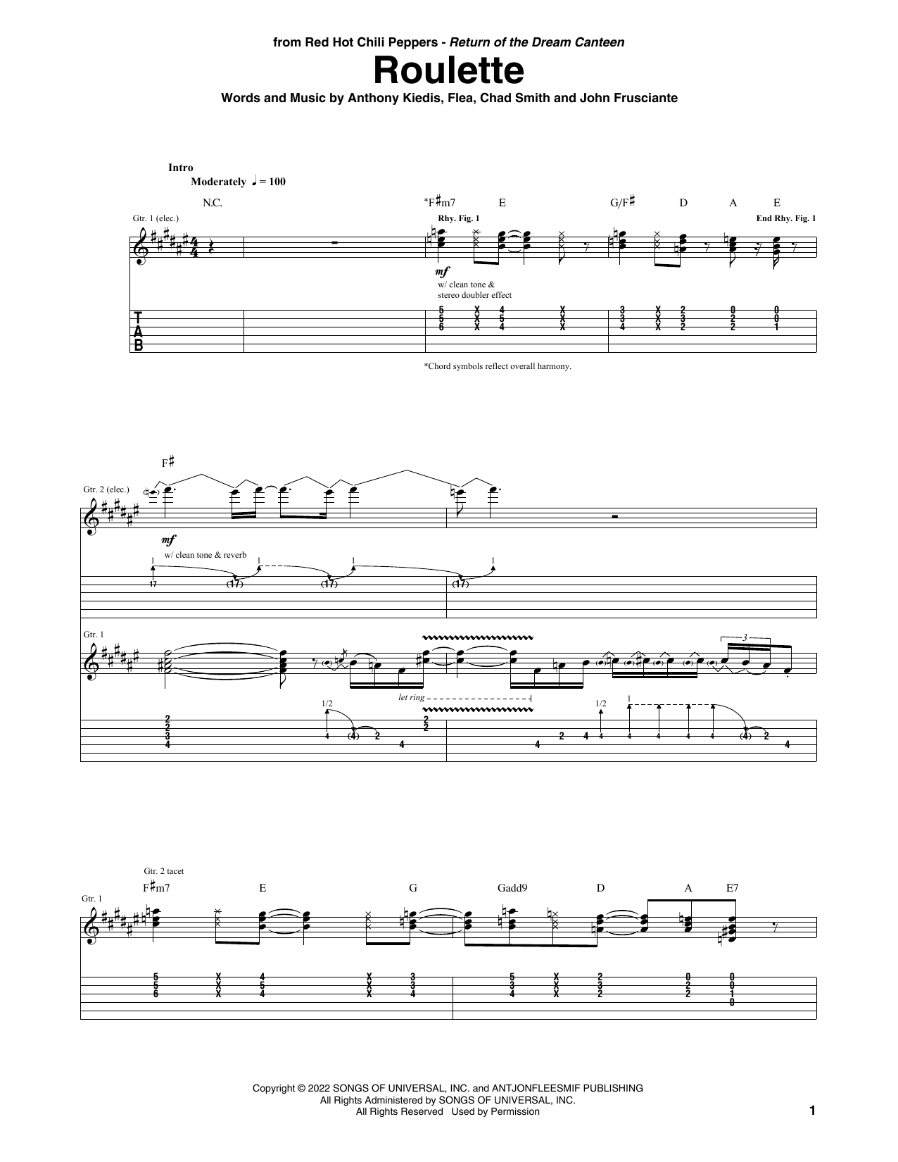 Download Red Hot Chili Peppers Roulette Sheet Music and learn how to play Guitar Tab PDF digital score in minutes