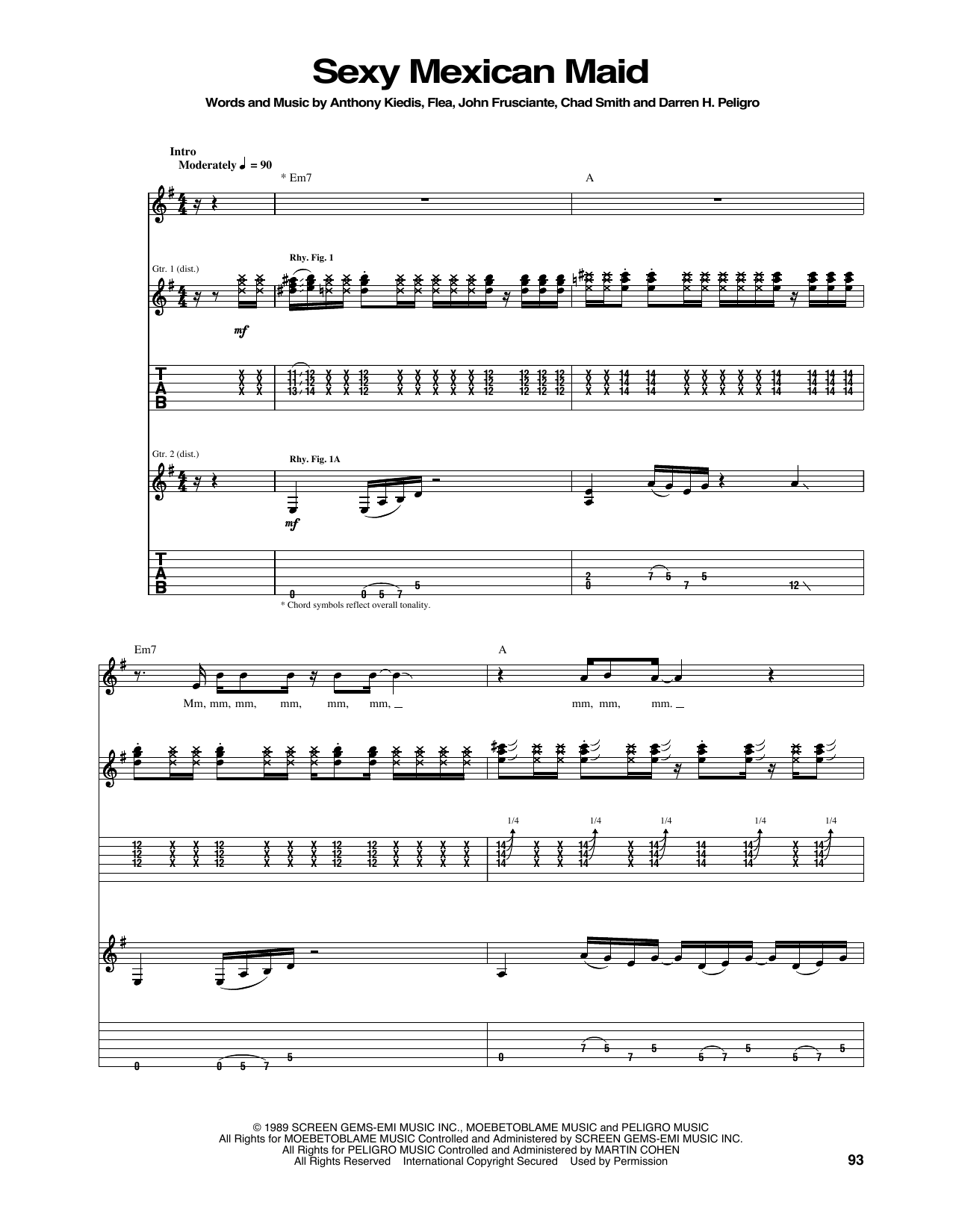 Download Red Hot Chili Peppers Sexy Mexican Maid Sheet Music and learn how to play Guitar Tab PDF digital score in minutes