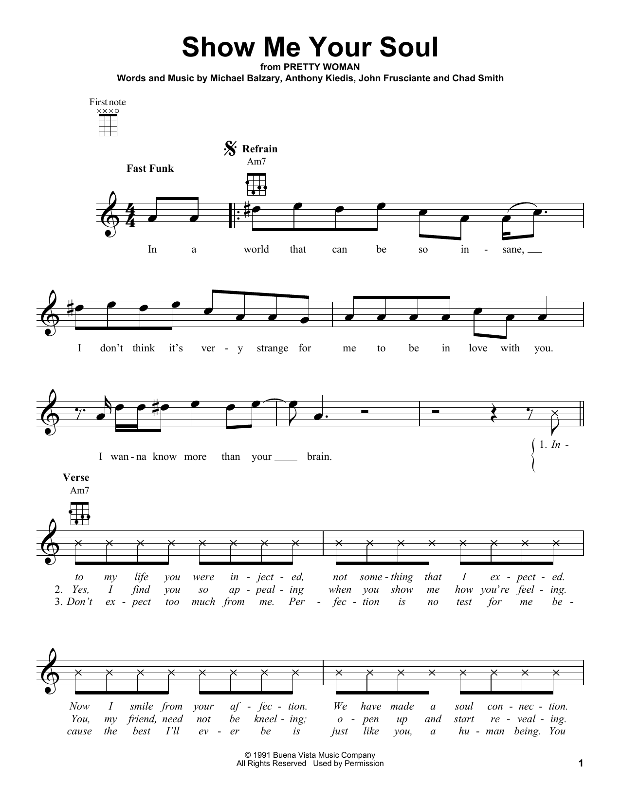 Download Red Hot Chili Peppers Show Me Your Soul Sheet Music and learn how to play Ukulele PDF digital score in minutes